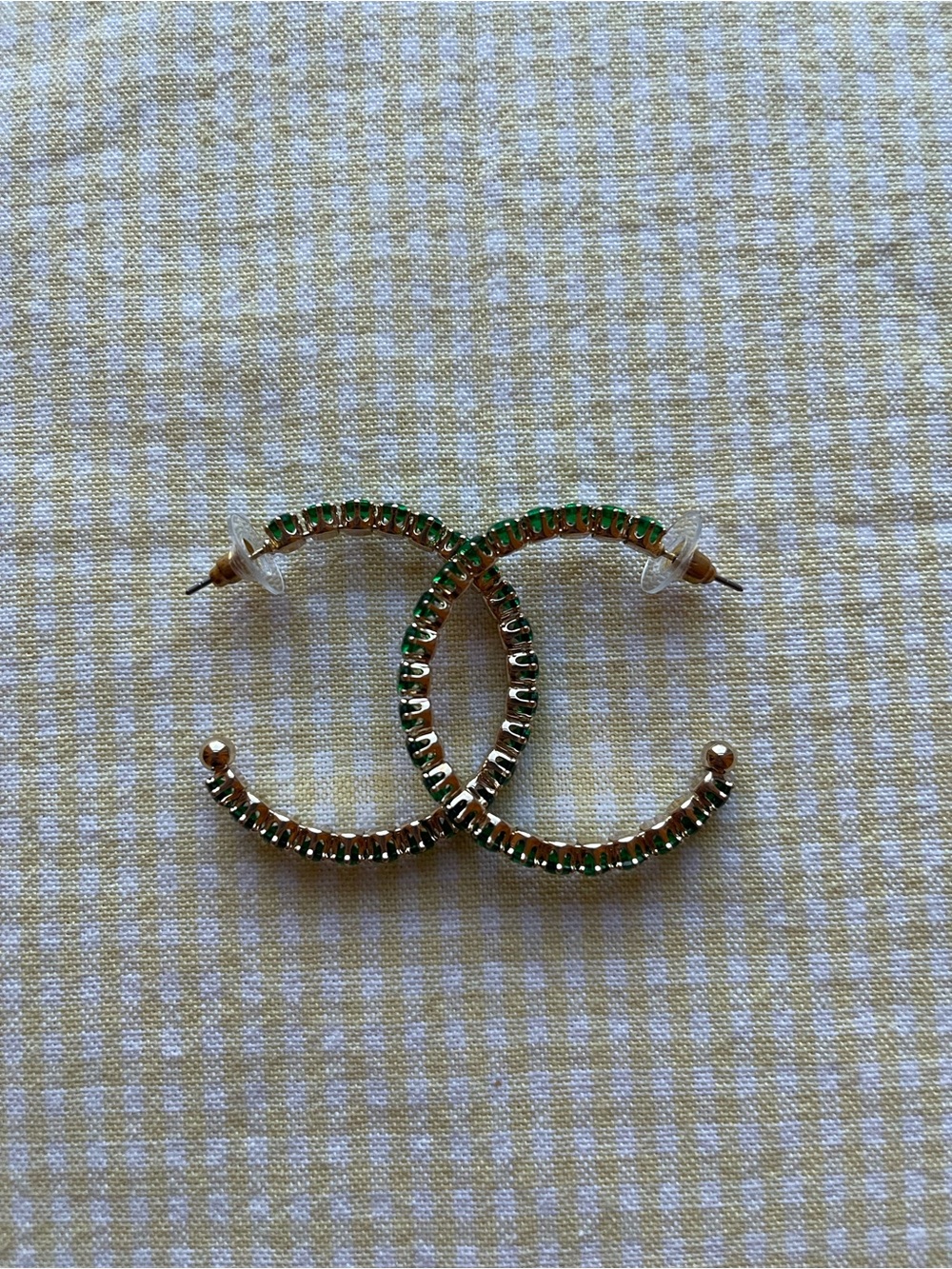 Gold-Tone Hoop Earrings with Green Crystal Accents